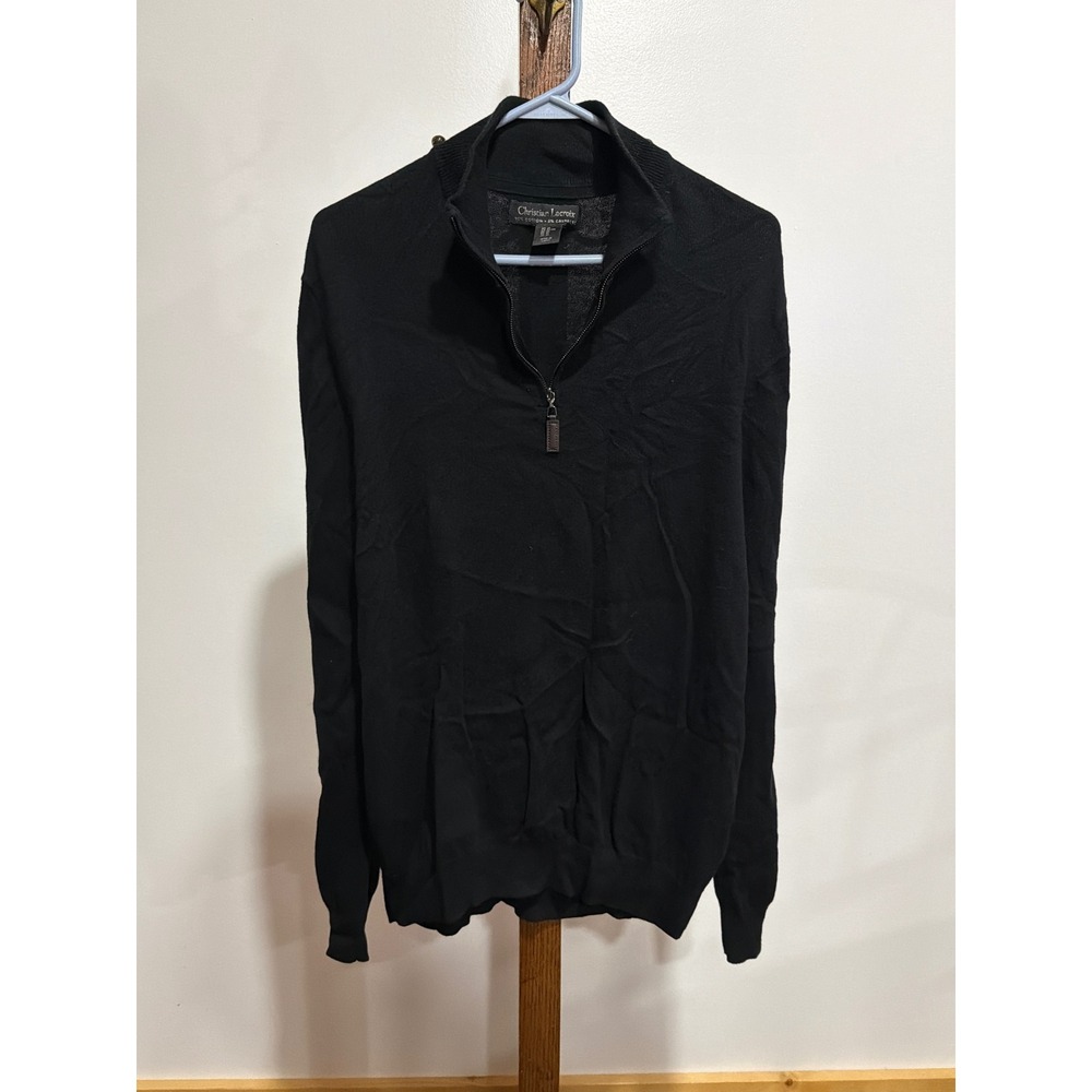 Christian Lacroix Mens Black Cotton Cashmere Quarter Zip Sweater XL Mock Neck